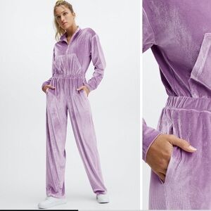 NWT Fabletics Bright Lilac Velour Zip-Up Wide Leg Onesie Size XXL